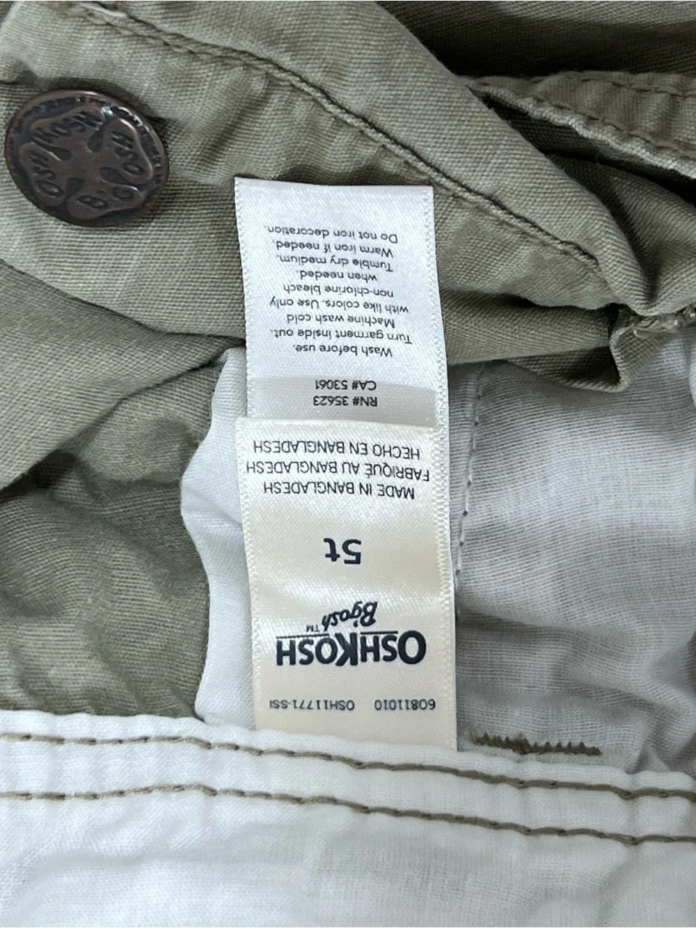 OshKosh B'gosh Olive Green Overalls with White Trim